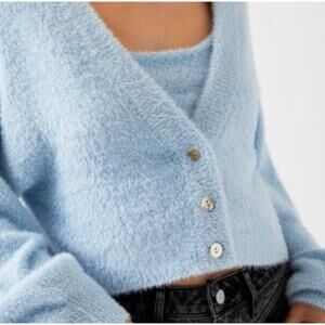 KENDALL &  KYLIE  Fuzzy Cardigan Blue size S